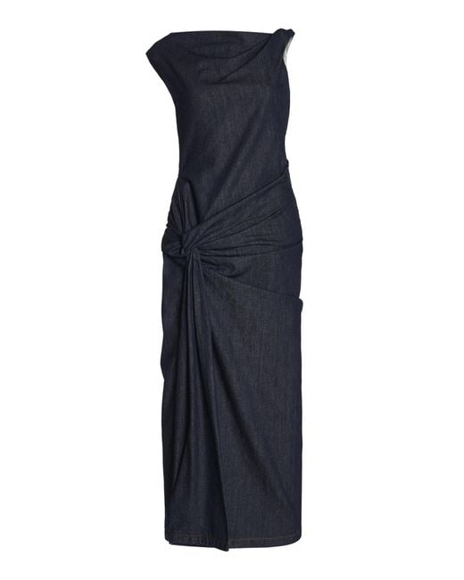 Dries Van Noten Blue Dumas Denim Draped Dress