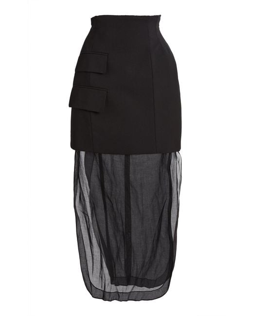 A.W.A.K.E. MODE Black Basque Layered Virgin Wool-Blend Maxi Skirt