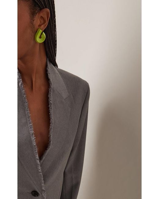 Uncommon Matters Green Clip Carved Wood Earrings