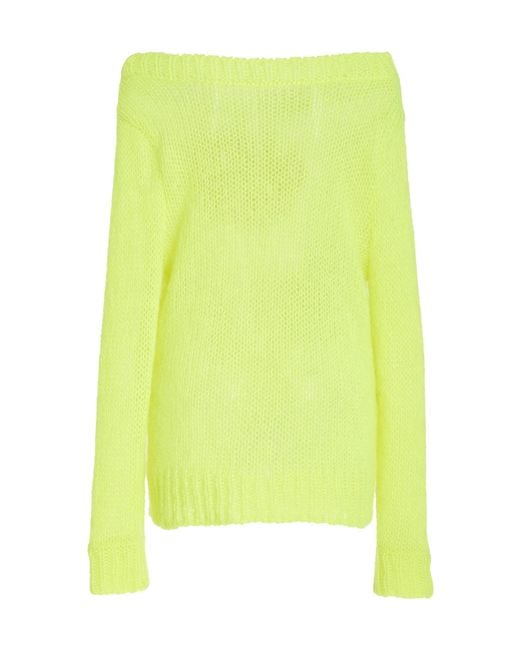 Oscar de la Renta Yellow Oversized Floral Mohair-blend Sweater