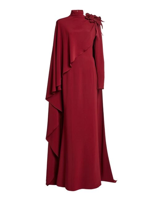 Zuhair Murad Red Heavy Cady Long Dress With Flower