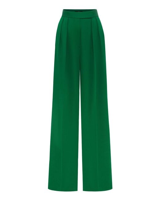 Alex Perry Green High-rise Pleated Satin Crepe Wide-leg Pants