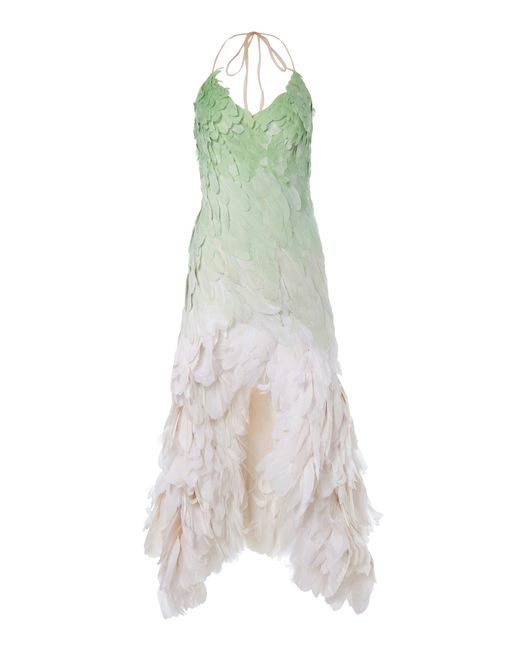 Monse White Gradient Feathered Gown