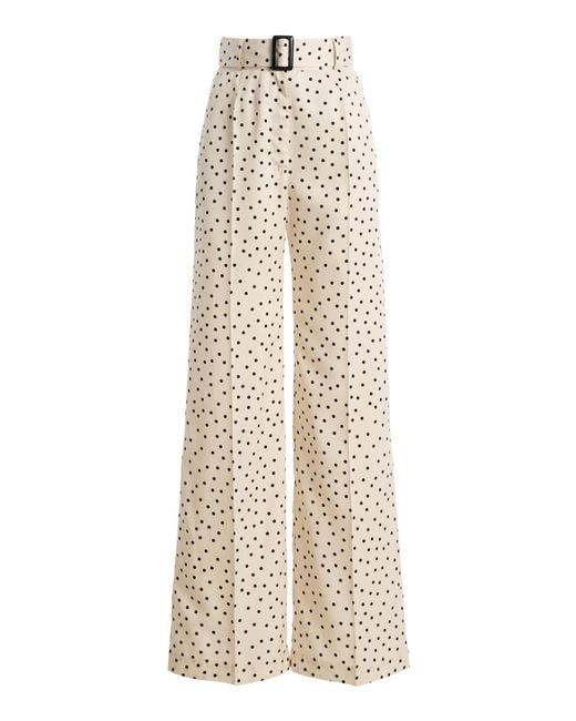 Matthew Bruch Natural Belted Polka-Dot Wide-Leg Pants