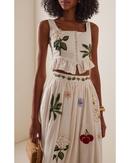 Agua Bendita Natural Eslabon Embroidered Linen Top