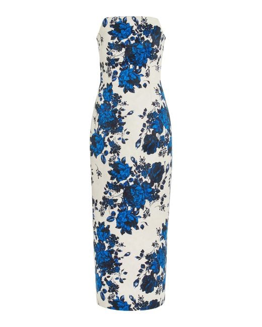 Emilia Wickstead Blue Yulie Floral-print Slim-fit Woven Maxi Dress