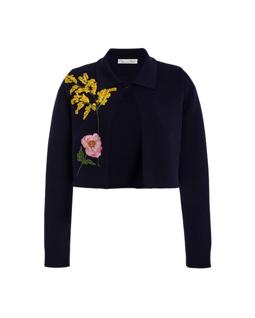 Oscar de la Renta Blue Embroidered Wool Jacket