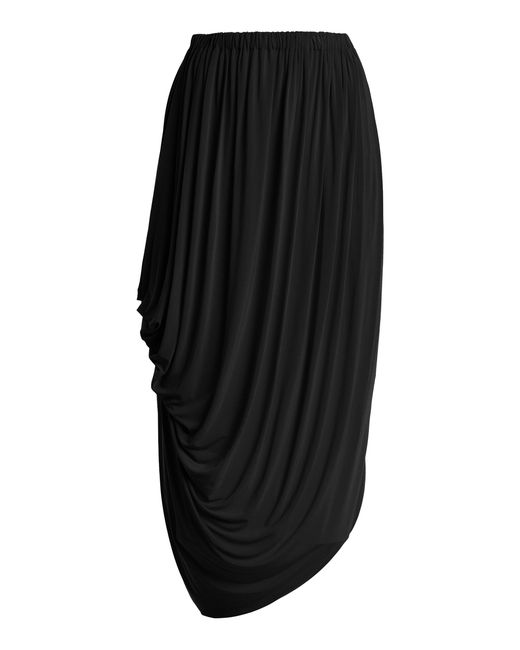 Ashlyn Black Asymmetrical Cascade Jersey Midi Dress