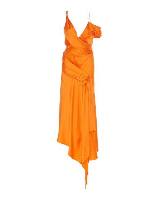 Jonathan Simkhai Orange Asymmetric Satin Midi Dress