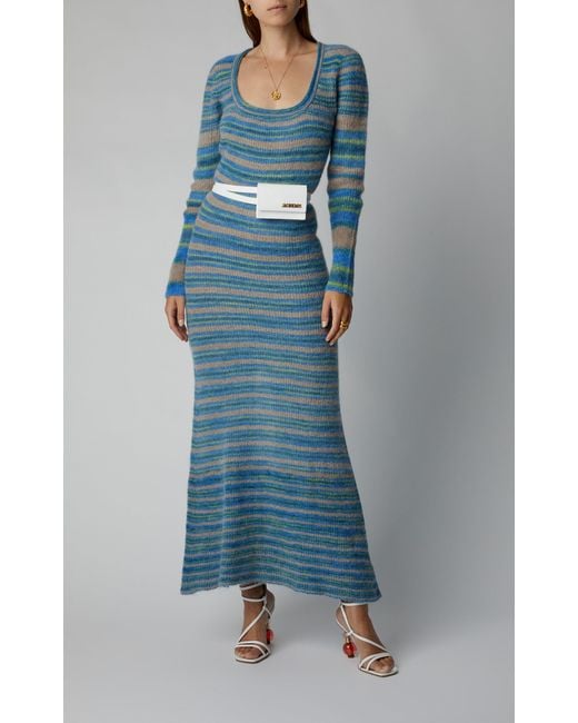 fitted knit mini dress Dusty Blue Knit Fit and Flare Mini Dress