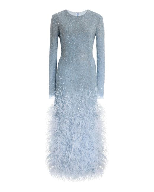 Oscar de la Renta Blue Embellished Cocktail Midi Dress