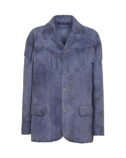 Ralph Lauren Blue Rennie Fringed Suede Jacket