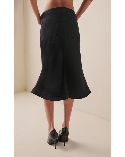 Balenciaga Black Flared Waxed Denim Midi Skirt