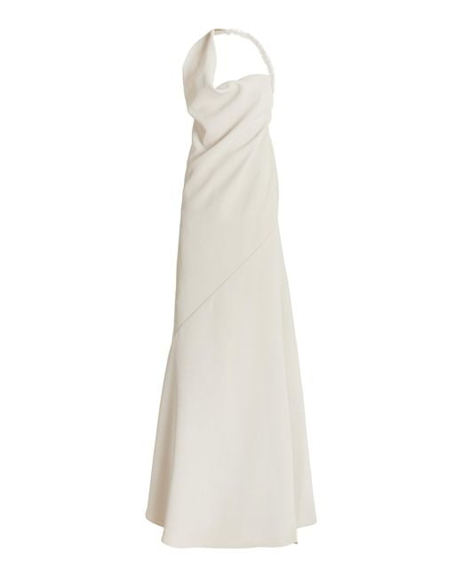 Maticevski White Desires Beaded Twill Asymmetric Gown