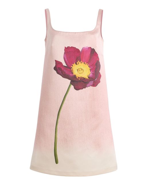 Oscar de la Renta Pink Peony Satin Mini Dress