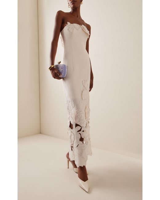 LEO LIN White Rayna Floral-appliquéd Crepe Maxi Dress