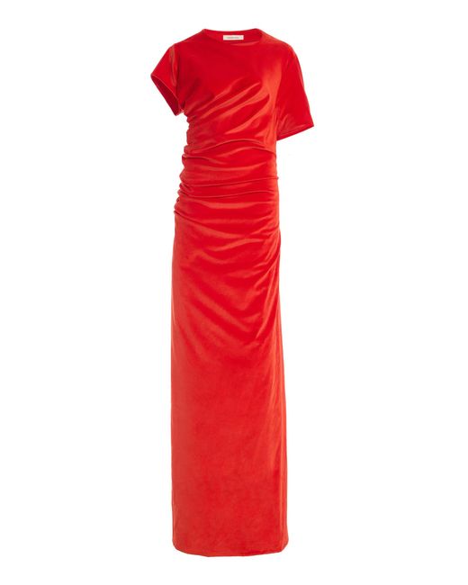 Colleen Allen Red Spiral Column Cotton Velvet Dress