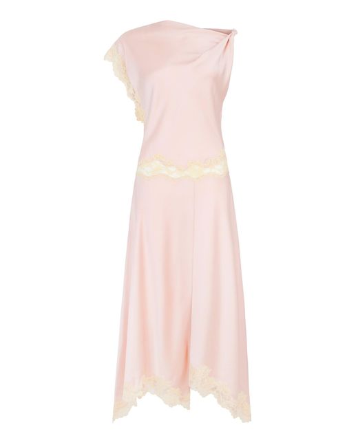 De La Vali Pink Exclusive Adriana Lace-Trimmed Satin Midi Dress