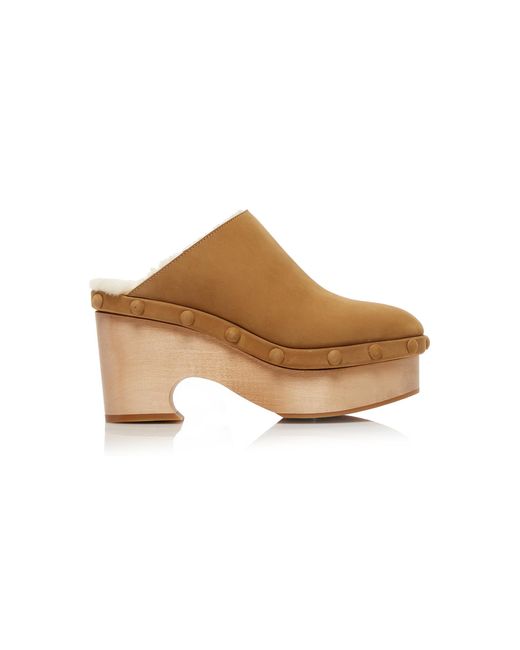 Chloé Brown Oli Leather & Shearling Clogs