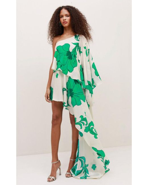 Francesca Miranda Green Kalos One-Shoulder Silk Mini Dress