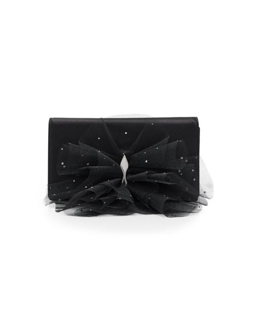 Christian Louboutin Black Bettina Tulle-Embellished Satin Clutch