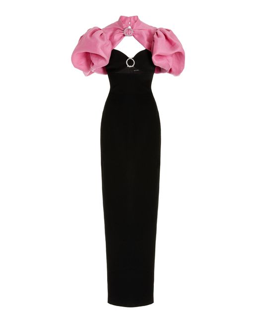 Rasario Black Crystal-embellished Two-tone Crepe Gown