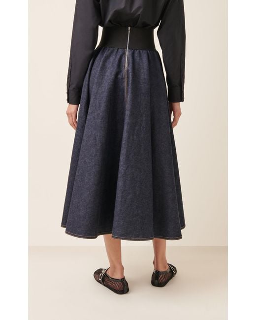 Alaïa Blue Belted Cotton Midi Skirt