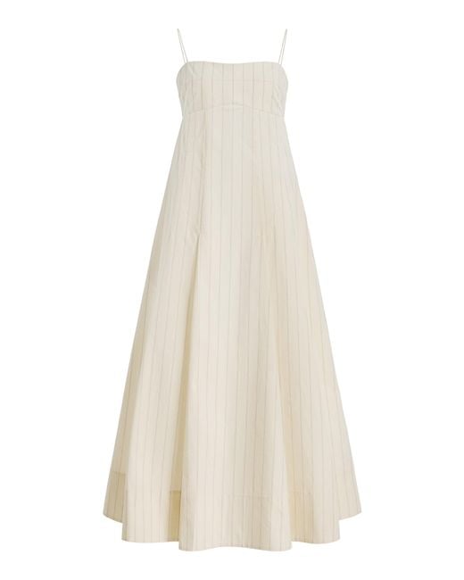 St. Agni White Everyday Pleated Striped Cotton-Blend Midi Dress
