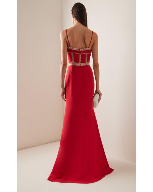 Cucculelli Shaheen Red Exclusive Eclat Eleve Beaded Silk Gown