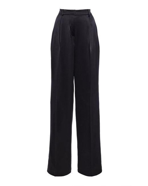 Atelier Prabal Gurung Blue Silk Crepe Back Satin Tailored Straight Leg Pants