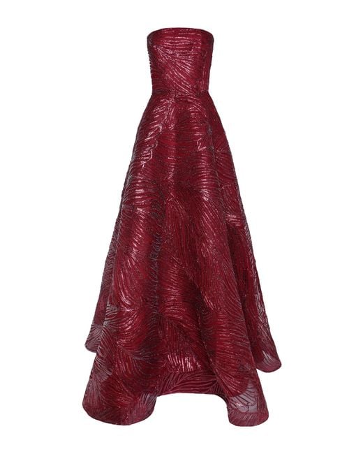 Naeem Khan Red Metallic Raffia Strapless Evening Gown