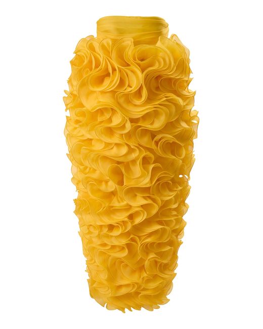 Carolina Herrera Orange Ruffled Crepe Silk Organza Dress