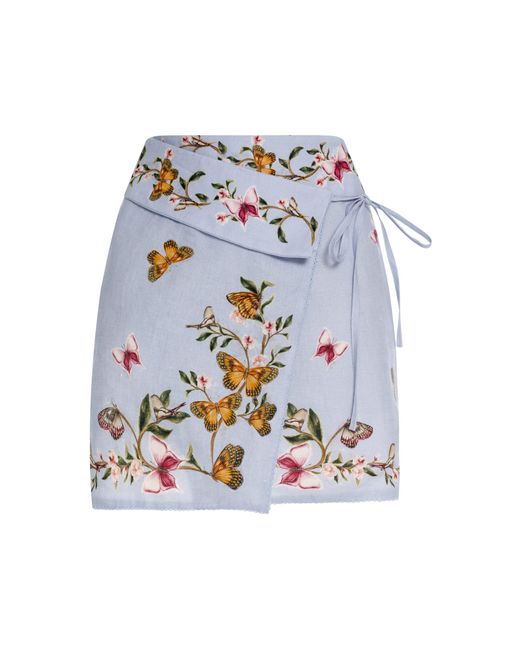 Agua Bendita White Amuleto Orquidea Linen Wrap Mini Skirt