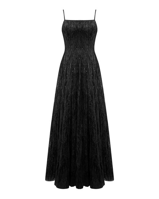 Marmar Halim Black Pleated Lace Maxi Dress