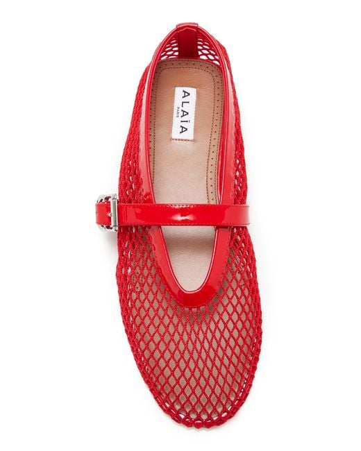 Alaïa Red Fishnet Ballet Flats