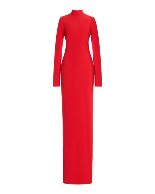 Brandon Maxwell Red Crosby Mock Neck Long Sleeve Gown