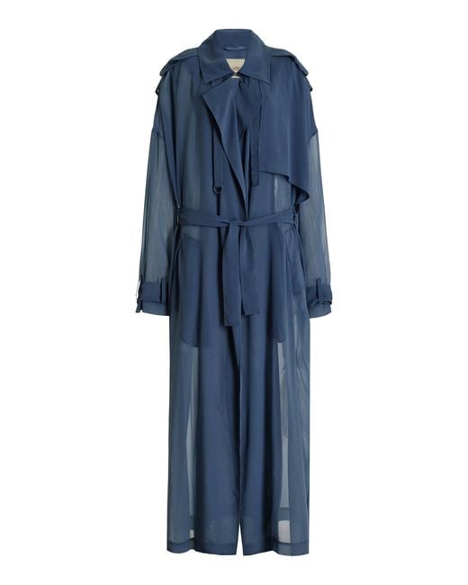 LAPOINTE Blue Sheer Georgette Trench Coat