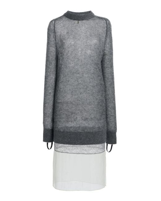 Coperni Gray Layered Wool-Blend Midi Dress