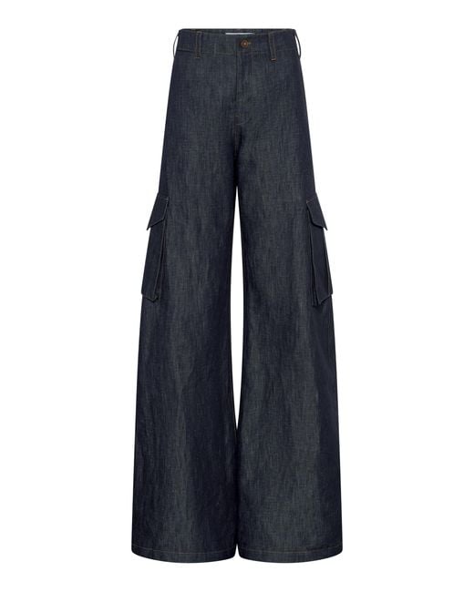 Gabriela Hearst Blue Eos Cotton-Linen Wide-Leg Pants