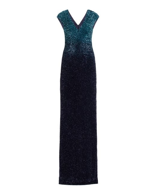 Pamella Roland Blue Sequined Gown