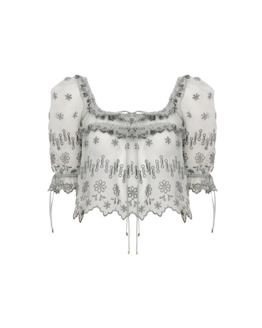 Chloé Gray Broderie Anglaise Silk Crop Top