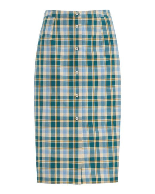 Prada Green Checked Cotton Midi Skirt