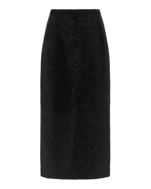 Magda Butrym Black Mid-Rise Leather Shearling Midi Skirt