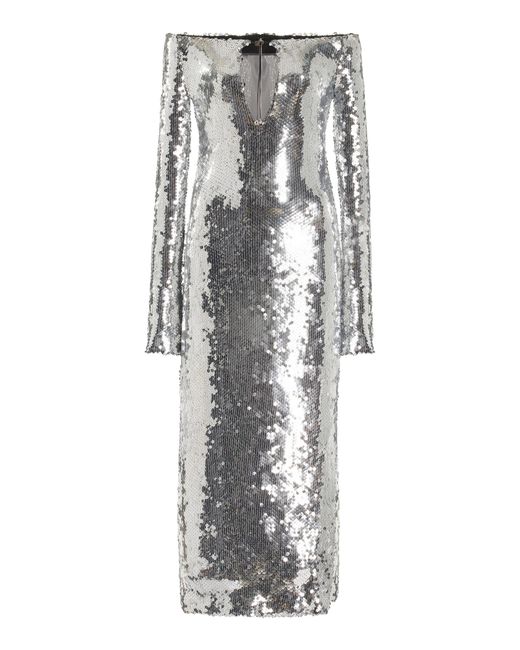 16Arlington Gray Solare Off-the-shoulder Sequined Midi Dress