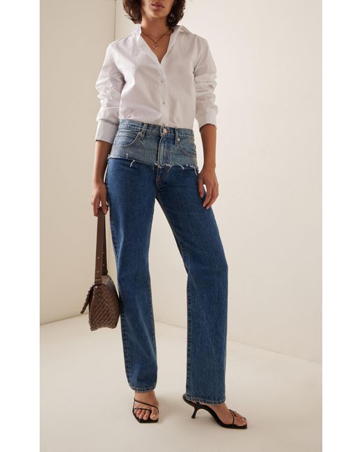SLVRLAKE Denim Blue Re-work Sophie Rigid Mid-rise Long Straight-leg Jeans