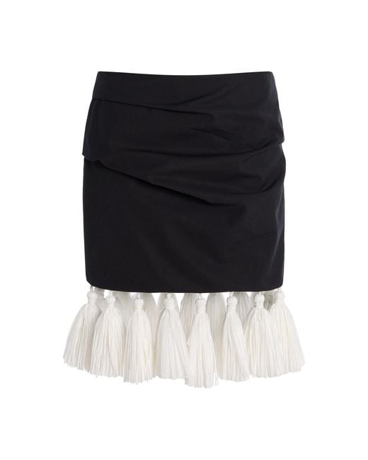 Brandon Maxwell Black Exclusive Riviera Asymmetric Draped Cotton Mini Skirt