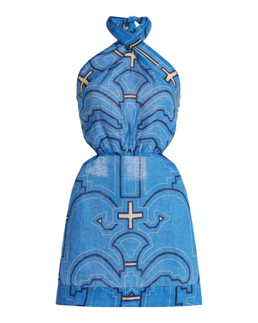 Johanna Ortiz Exclusive Blue River Ritual Twisted Linen Mini Dress