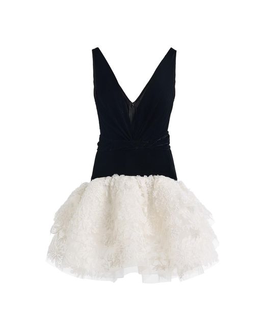 Oscar de la Renta Blue Chrysanthemum Lace Cocktail Mini Dress