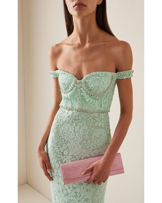 Self-Portrait Off-the-shoulder Lace Diamante Midi Dress in Green | Lyst Self-Portrait Off-the-shoulder Lace Diamante Midi Dress in Green | Lyst