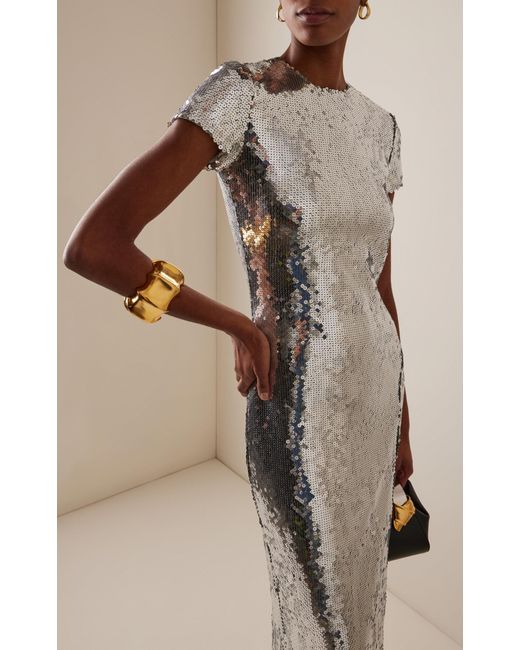 Sergio Hudson White Sequined Slip Gown